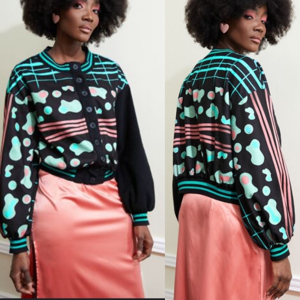 SHEIN MOMI-KO Plaid & Graphic Print Jacket